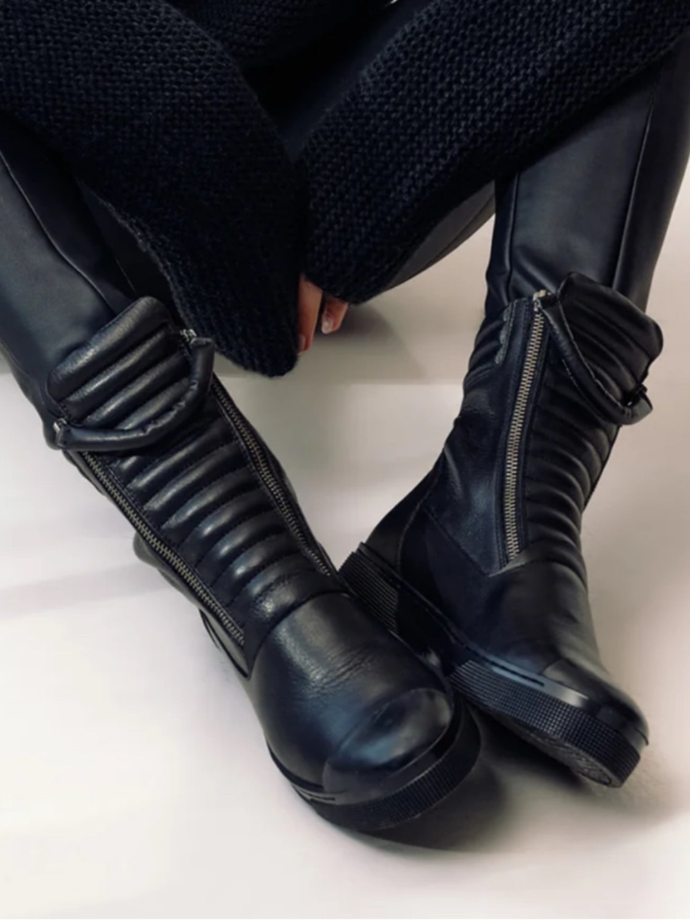 Marcella Karma European Leather Ribbed Ankle Boots Black 38. NWOT - Picture 10 of 10